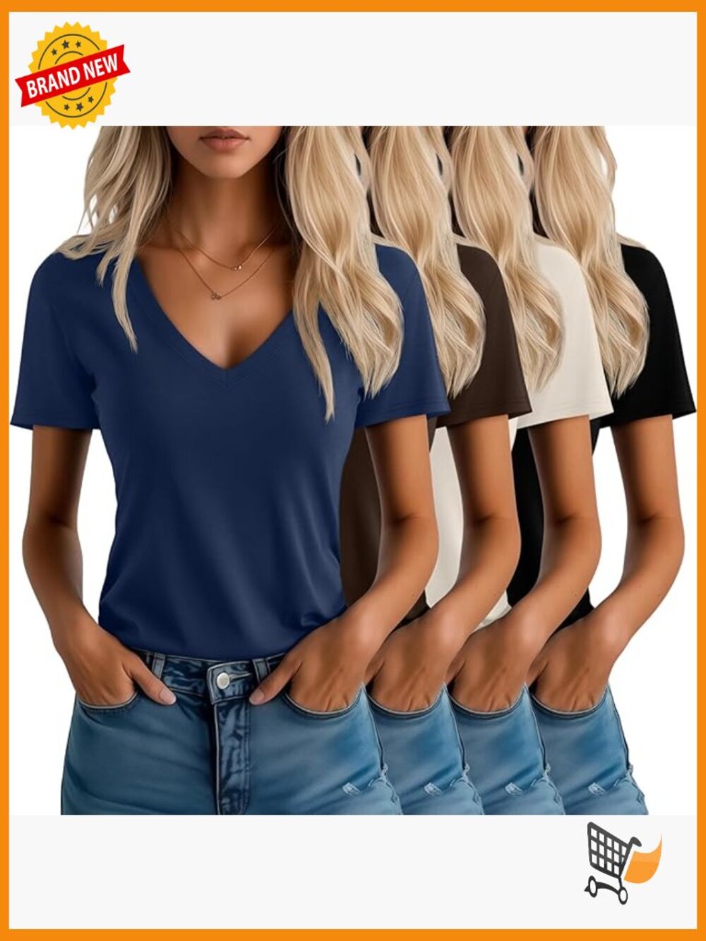 4 Pack V-Neck Short Sleeve Tees Loose Fit Basic Tops Summer Casual